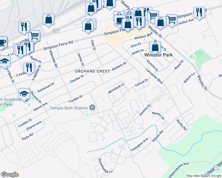 map of restaurants, bars, coffee shops, grocery stores, and more near 5556 Moreland Court in Mechanicsburg