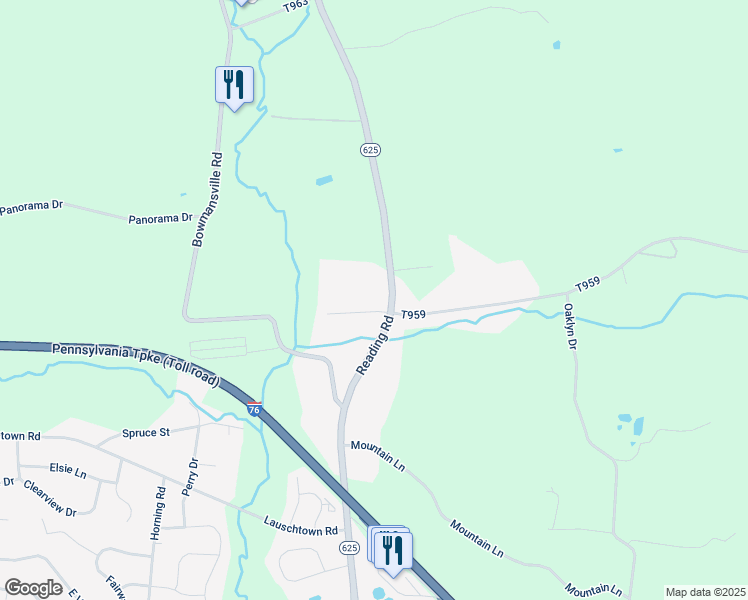 map of restaurants, bars, coffee shops, grocery stores, and more near 1451 Reading Road in Mohnton