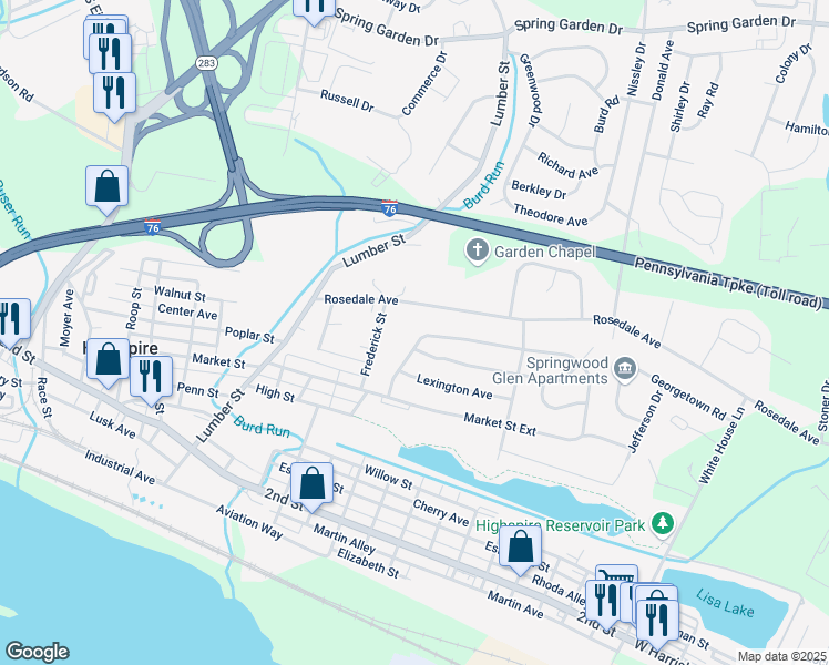 map of restaurants, bars, coffee shops, grocery stores, and more near 551 Mountain View Road in Middletown