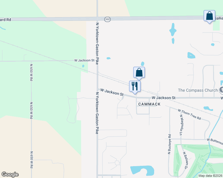 map of restaurants, bars, coffee shops, grocery stores, and more near 9500 West Jackson Street in Muncie
