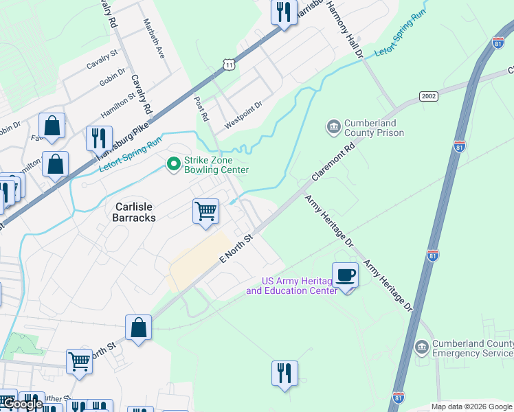 map of restaurants, bars, coffee shops, grocery stores, and more near 38 Parker Spring Avenue in Carlisle