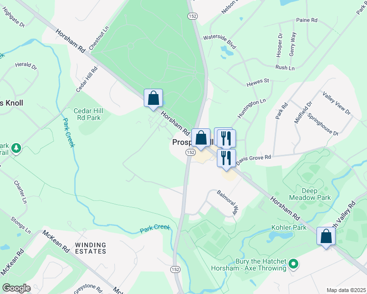 map of restaurants, bars, coffee shops, grocery stores, and more near 1135 Pennsylvania 152 in Ambler