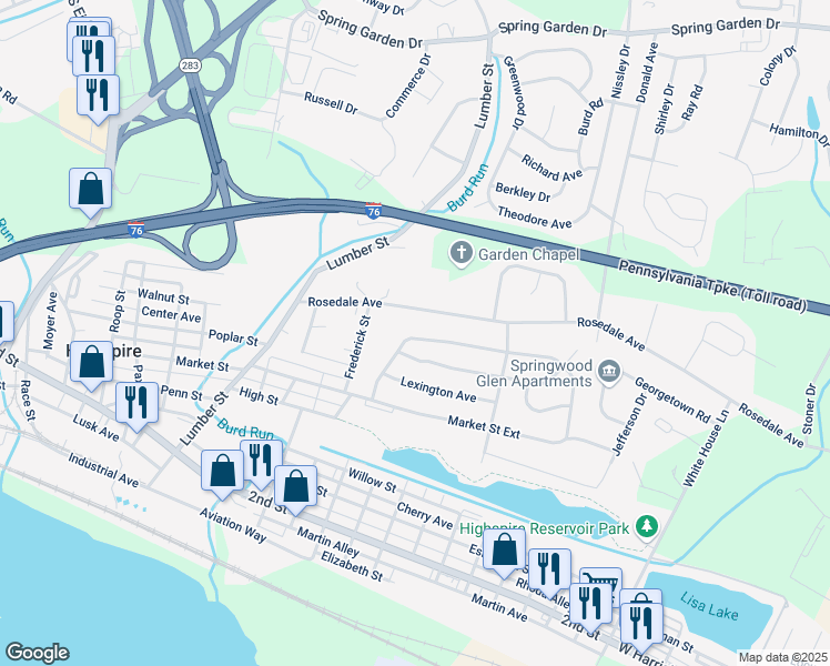 map of restaurants, bars, coffee shops, grocery stores, and more near 551 Mountain View Road in Middletown