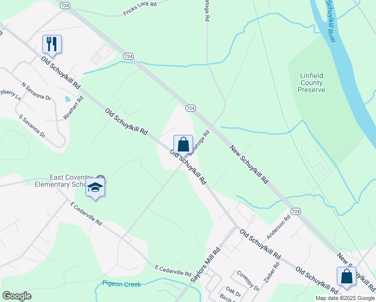 map of restaurants, bars, coffee shops, grocery stores, and more near 804 Sanatoga Road in Pottstown