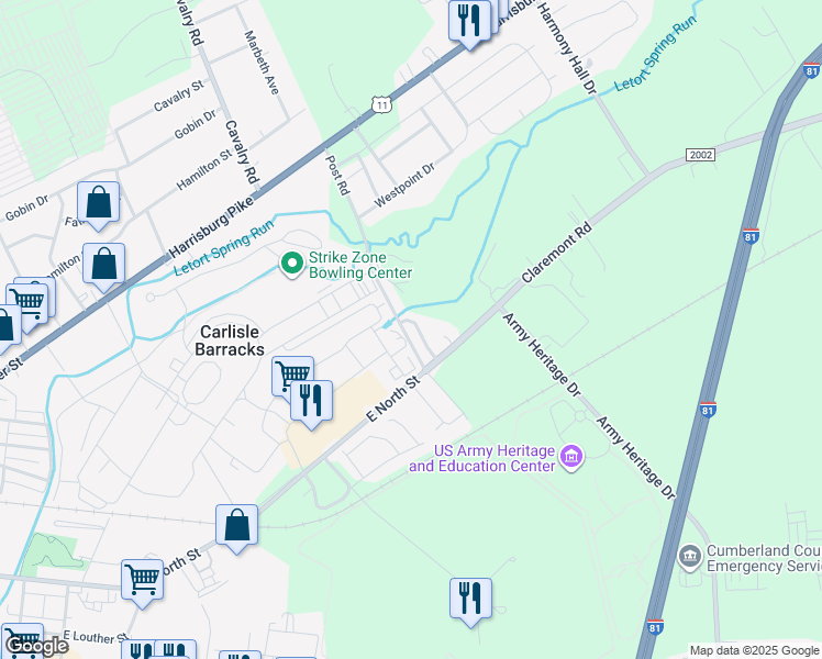map of restaurants, bars, coffee shops, grocery stores, and more near 754 Craig Road in Carlisle