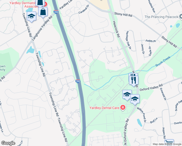 map of restaurants, bars, coffee shops, grocery stores, and more near 3004 Danbury Court in Yardley