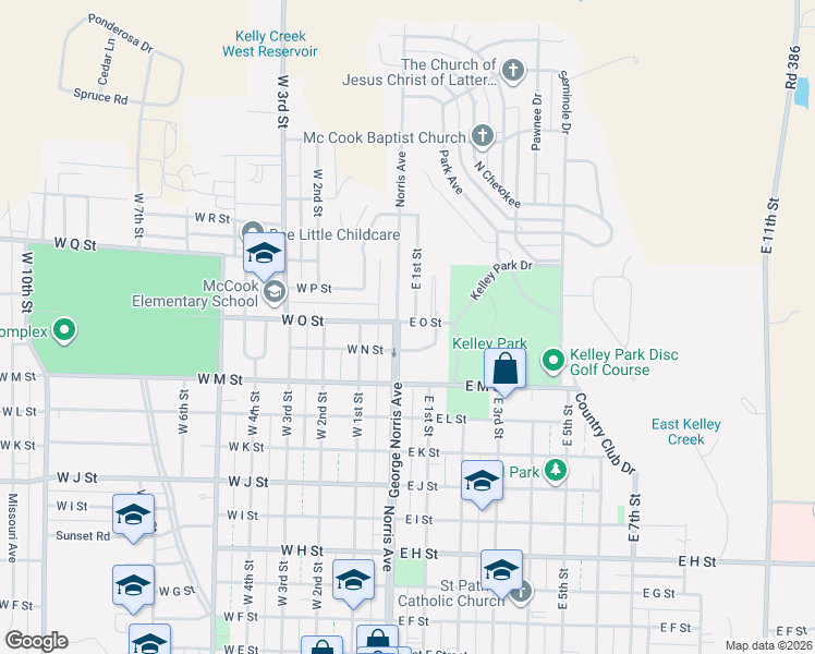 map of restaurants, bars, coffee shops, grocery stores, and more near 1500-1516 Parkway Drive in McCook