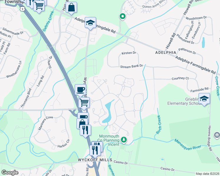 map of restaurants, bars, coffee shops, grocery stores, and more near 28 Guesta de Gomerez in Howell Township
