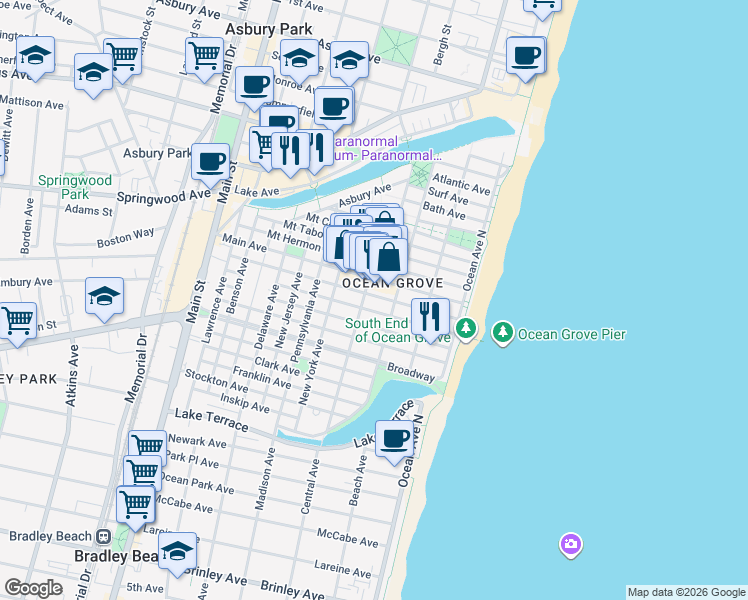 map of restaurants, bars, coffee shops, grocery stores, and more near in Neptune Township