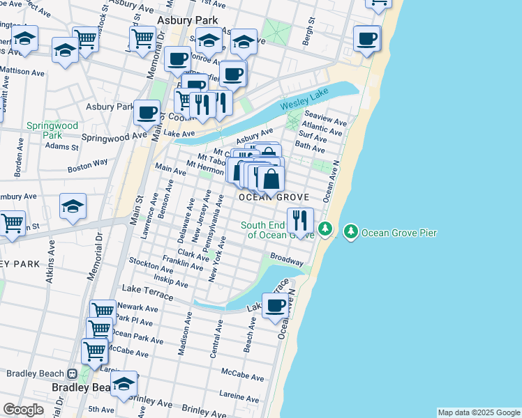 map of restaurants, bars, coffee shops, grocery stores, and more near in Neptune Township
