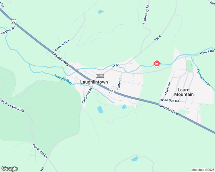 map of restaurants, bars, coffee shops, grocery stores, and more near 1363 U.S. 30 in Laughlintown