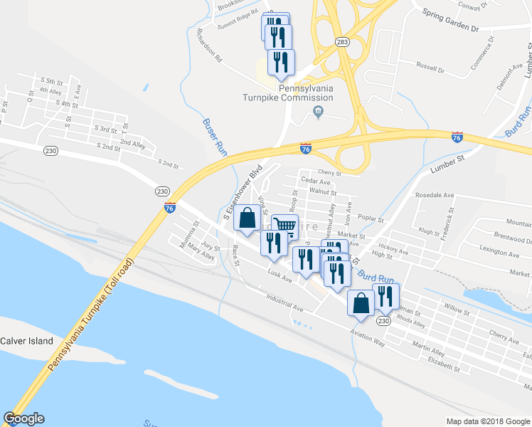 map of restaurants, bars, coffee shops, grocery stores, and more near 59 Vine Street in Highspire