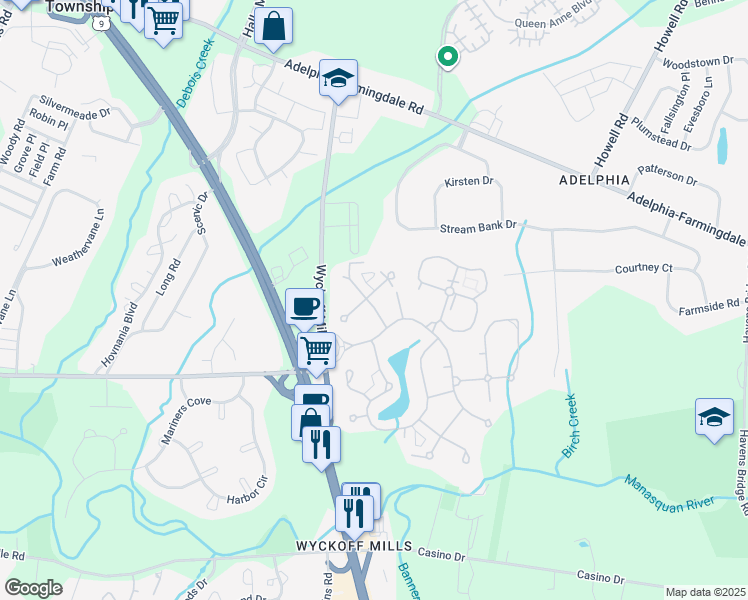 map of restaurants, bars, coffee shops, grocery stores, and more near 138 Wein Market in Freehold