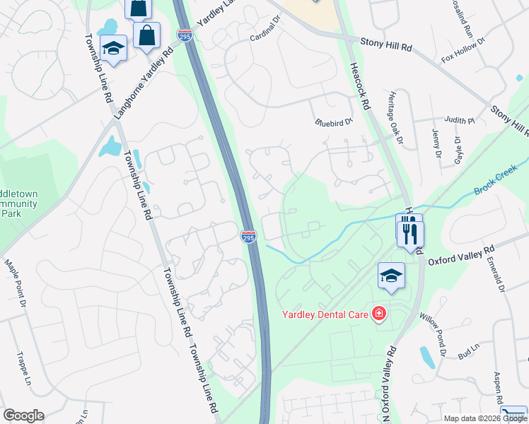 map of restaurants, bars, coffee shops, grocery stores, and more near 590 Cedar Hollow Drive in Yardley