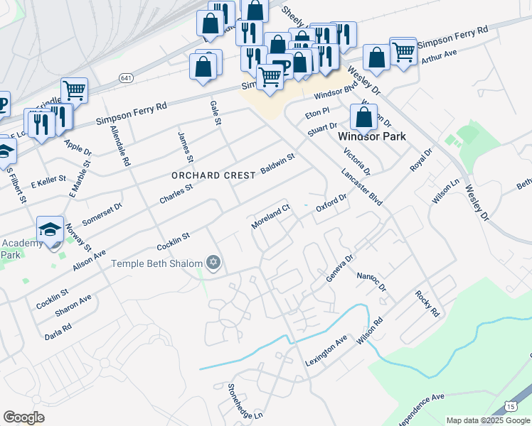 map of restaurants, bars, coffee shops, grocery stores, and more near 5540 Moreland Court in Mechanicsburg