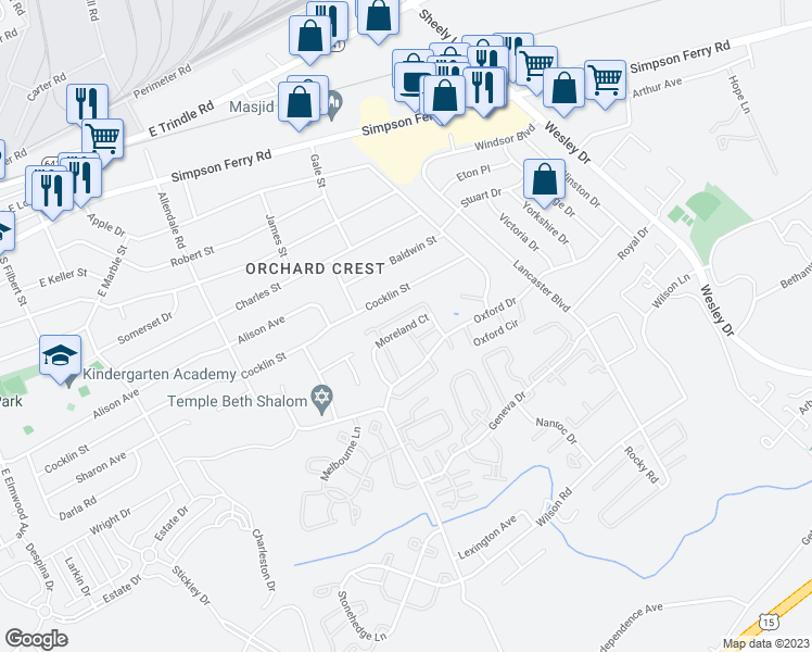 map of restaurants, bars, coffee shops, grocery stores, and more near 5532 Moreland Court in Mechanicsburg