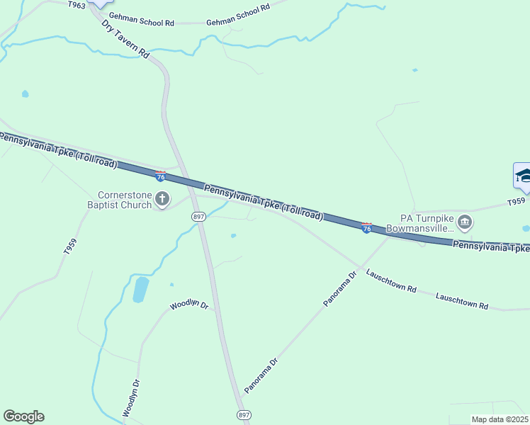 map of restaurants, bars, coffee shops, grocery stores, and more near Pennsylvania Turnpike in Denver