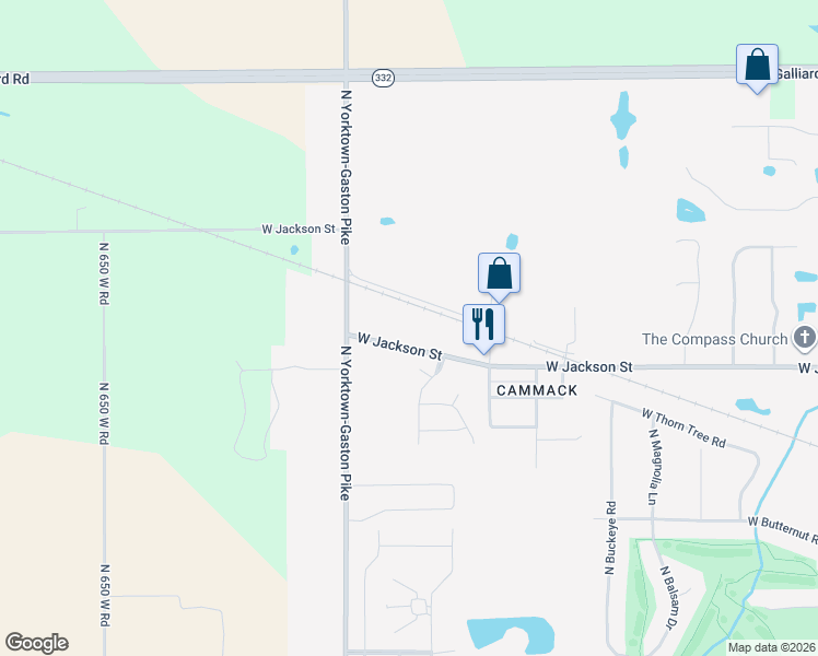 map of restaurants, bars, coffee shops, grocery stores, and more near 9500 West Jackson Street in Muncie