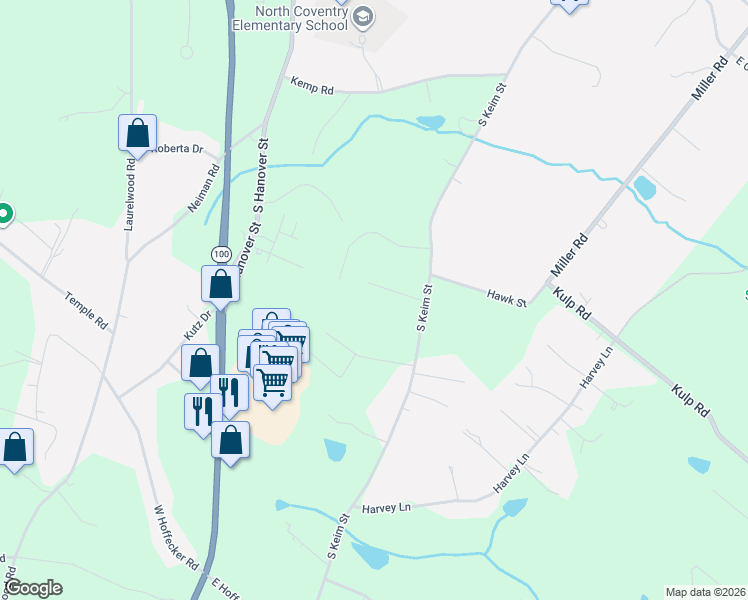 map of restaurants, bars, coffee shops, grocery stores, and more near 1497 South Keim Street in Pottstown