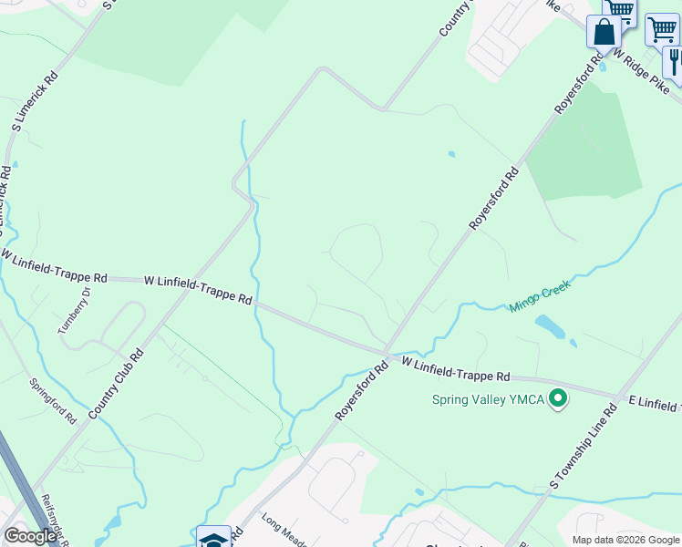 map of restaurants, bars, coffee shops, grocery stores, and more near 1015 Broadleaf Circle in Royersford