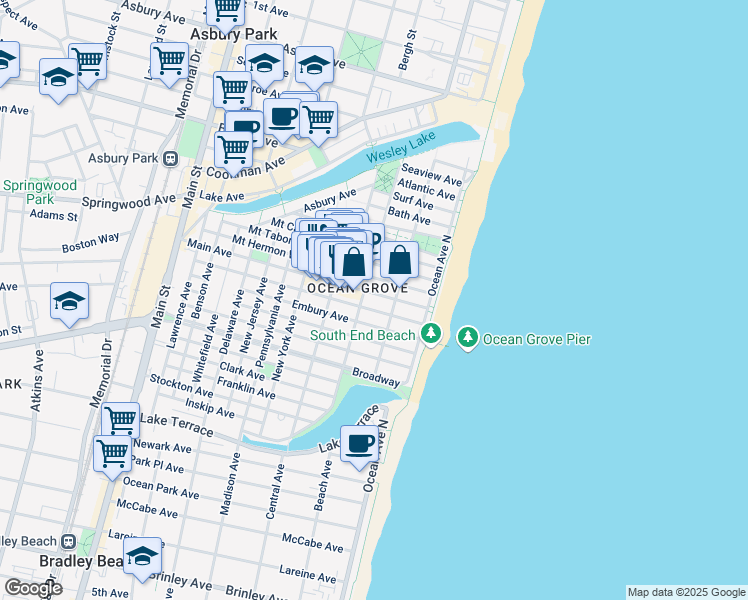 map of restaurants, bars, coffee shops, grocery stores, and more near 32 Main Avenue in Neptune Township
