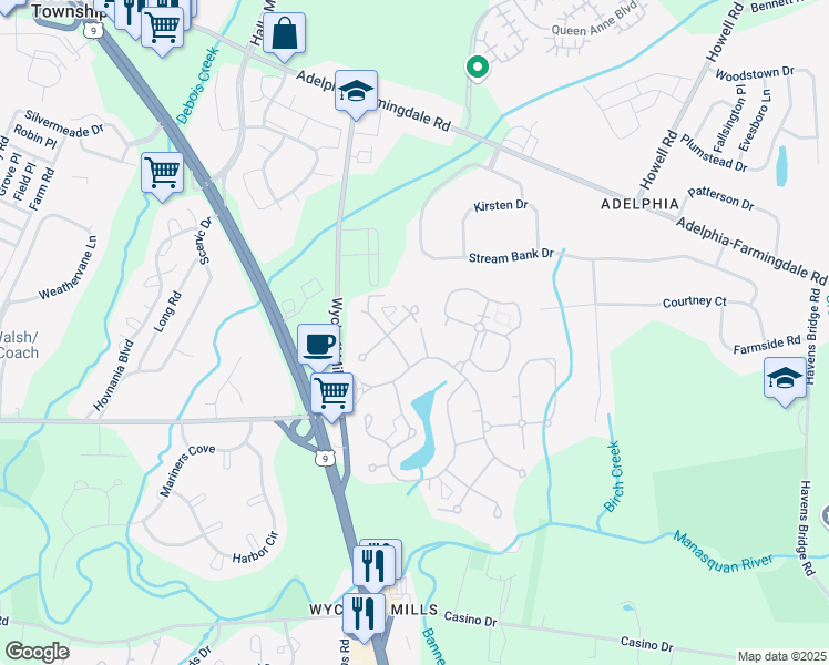 map of restaurants, bars, coffee shops, grocery stores, and more near 138 Wein Market in Freehold