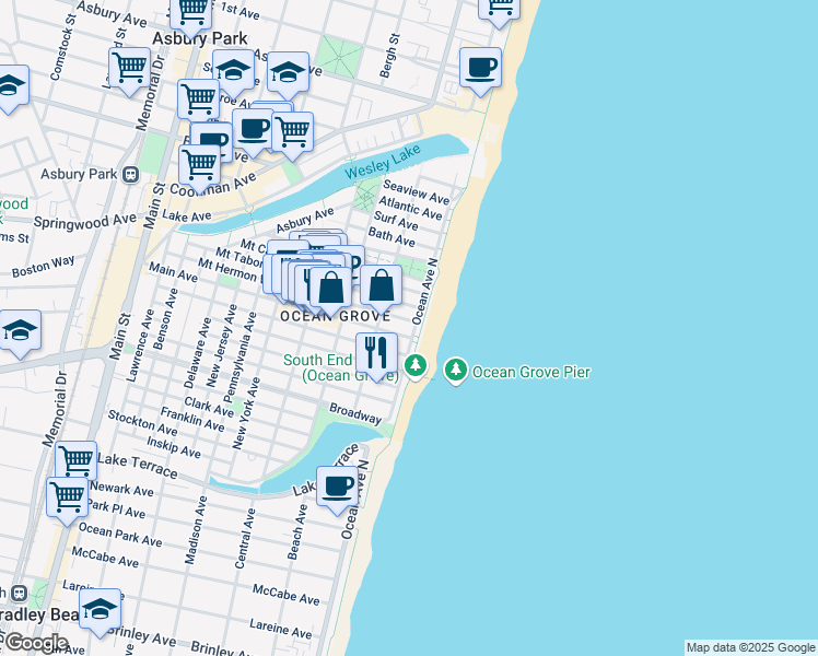map of restaurants, bars, coffee shops, grocery stores, and more near 8 Olin Street in Neptune Township