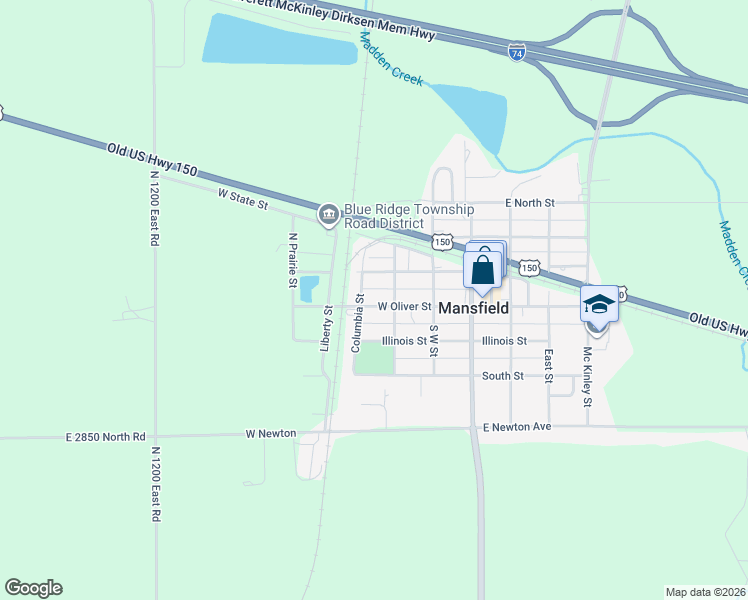 map of restaurants, bars, coffee shops, grocery stores, and more near 102 Columbia Street in Mansfield