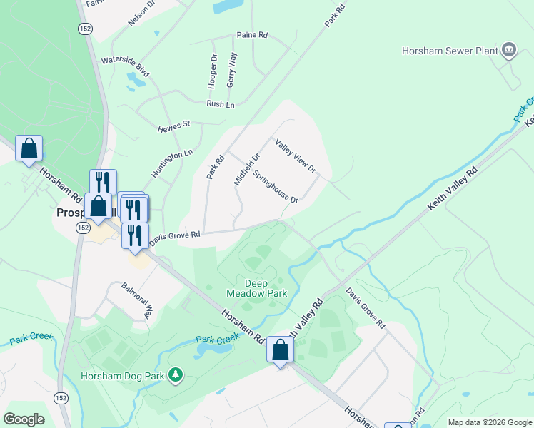 map of restaurants, bars, coffee shops, grocery stores, and more near 1030 Davis Grove Road in Ambler
