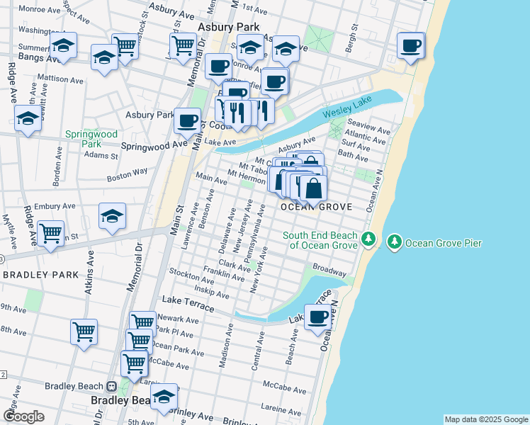 map of restaurants, bars, coffee shops, grocery stores, and more near 94 Heck Avenue in Neptune Township