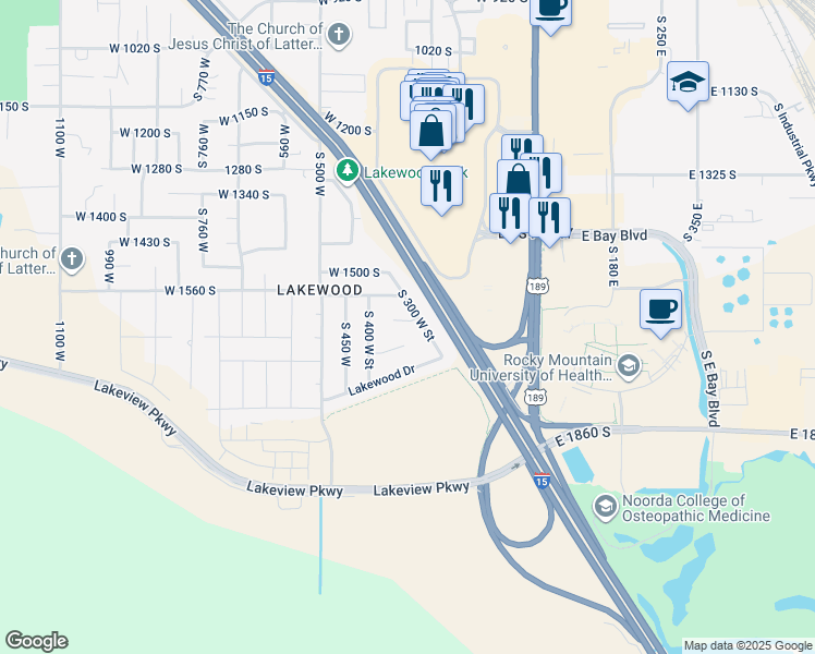 map of restaurants, bars, coffee shops, grocery stores, and more near 311 West 1610 South in Provo