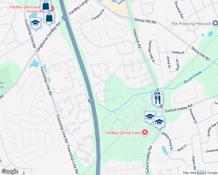 map of restaurants, bars, coffee shops, grocery stores, and more near 3004 Danbury Court in Yardley