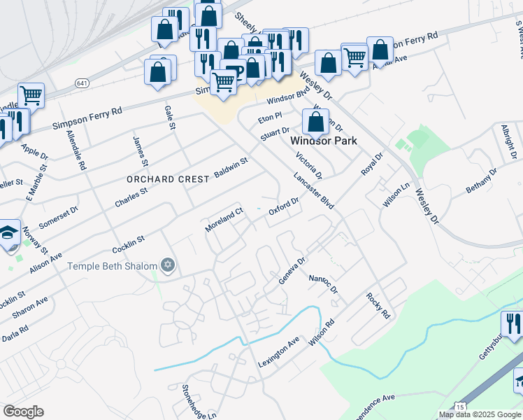 map of restaurants, bars, coffee shops, grocery stores, and more near 5349 Oxford Drive in Mechanicsburg