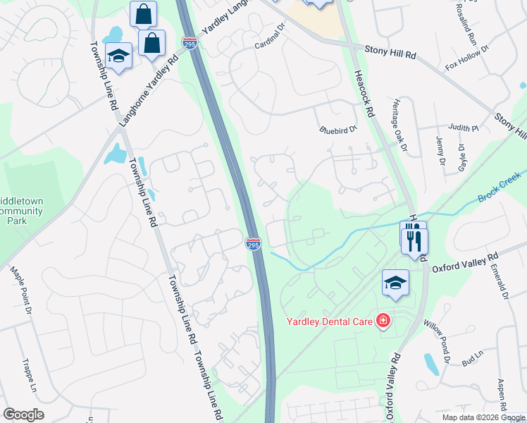 map of restaurants, bars, coffee shops, grocery stores, and more near 590 Cedar Hollow Drive in Yardley