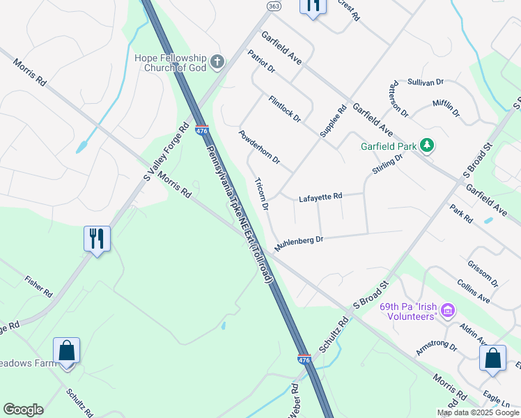 map of restaurants, bars, coffee shops, grocery stores, and more near 826 Tricorn Drive in Lansdale