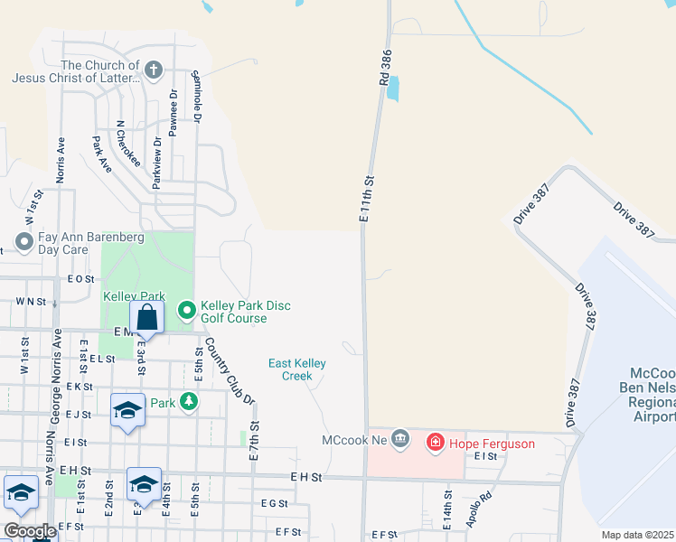 map of restaurants, bars, coffee shops, grocery stores, and more near 1500 Drive 722 in McCook