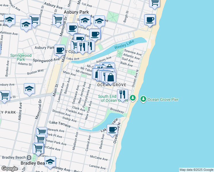 map of restaurants, bars, coffee shops, grocery stores, and more near in Neptune Township