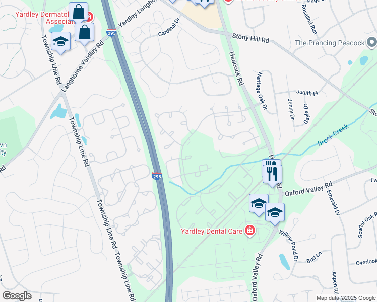 map of restaurants, bars, coffee shops, grocery stores, and more near 3005 Danbury Court in Yardley