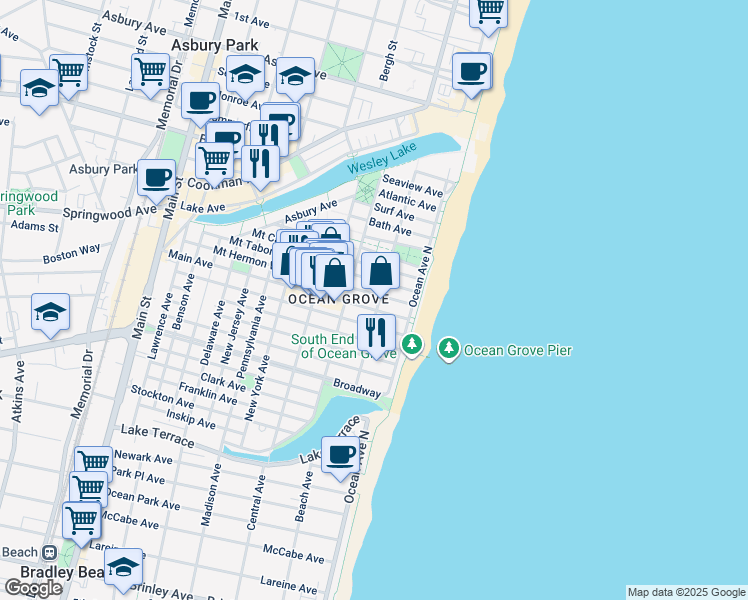 map of restaurants, bars, coffee shops, grocery stores, and more near in Neptune Township