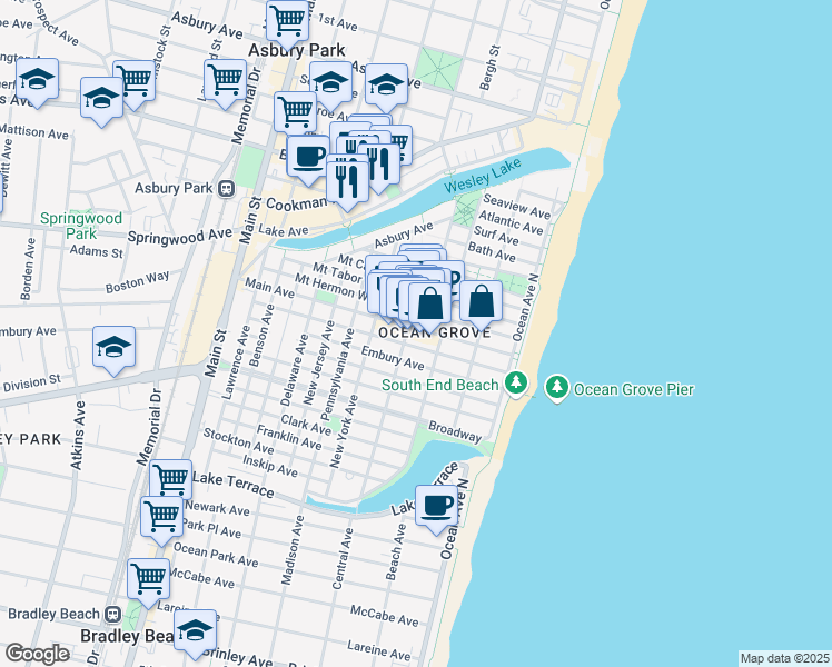 map of restaurants, bars, coffee shops, grocery stores, and more near in Neptune Township