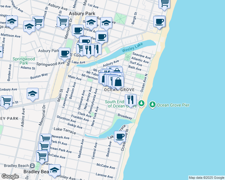 map of restaurants, bars, coffee shops, grocery stores, and more near in Neptune Township