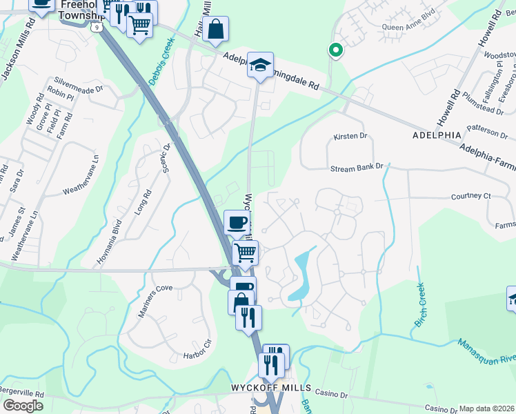 map of restaurants, bars, coffee shops, grocery stores, and more near 123B Alpen Strasse in Freehold