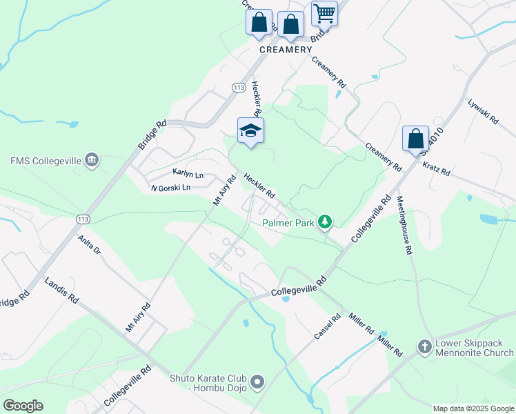 map of restaurants, bars, coffee shops, grocery stores, and more near 939 Schwendt Lane in Collegeville