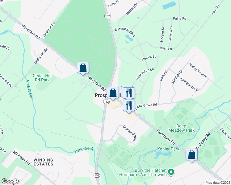 map of restaurants, bars, coffee shops, grocery stores, and more near 1144 Horsham Road in Ambler