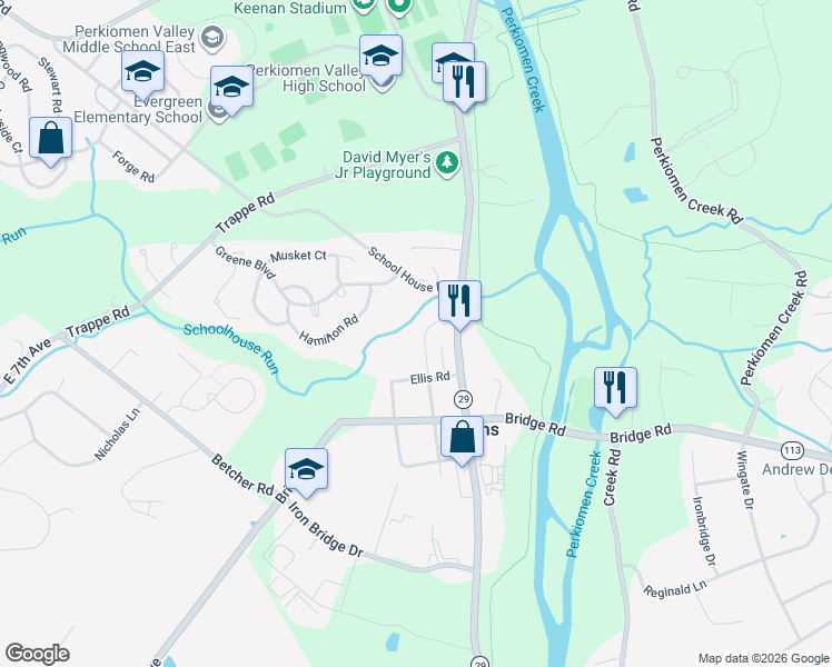 map of restaurants, bars, coffee shops, grocery stores, and more near 372 Centennial Street in Collegeville