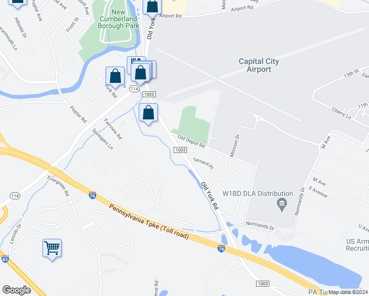 map of restaurants, bars, coffee shops, grocery stores, and more near 204 Old York Road in New Cumberland