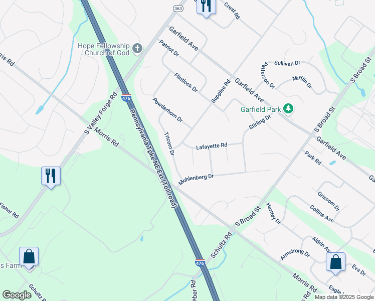 map of restaurants, bars, coffee shops, grocery stores, and more near 824 Scott Way in Lansdale
