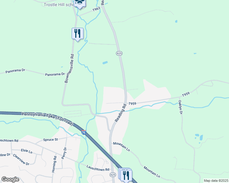 map of restaurants, bars, coffee shops, grocery stores, and more near 1451 Reading Road in Mohnton