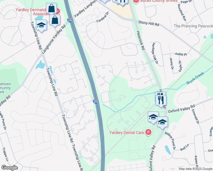 map of restaurants, bars, coffee shops, grocery stores, and more near 606 Cedar Hollow Drive in Yardley