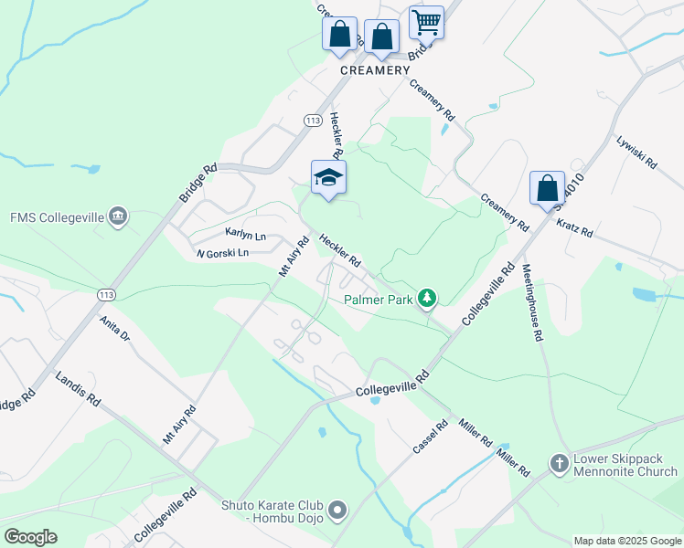 map of restaurants, bars, coffee shops, grocery stores, and more near 945 Schwendt Ln in Collegeville